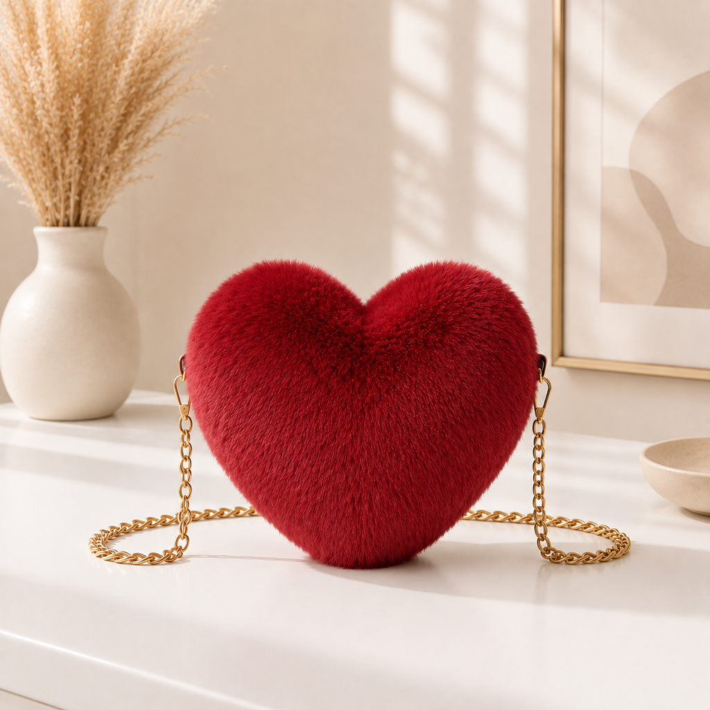Fuzzy Heart Crossbody Bag