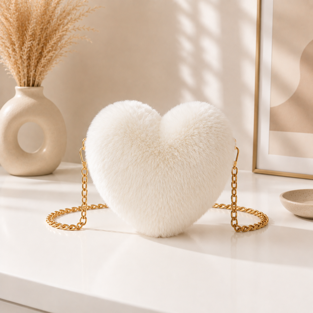 Fuzzy Heart Crossbody Bag