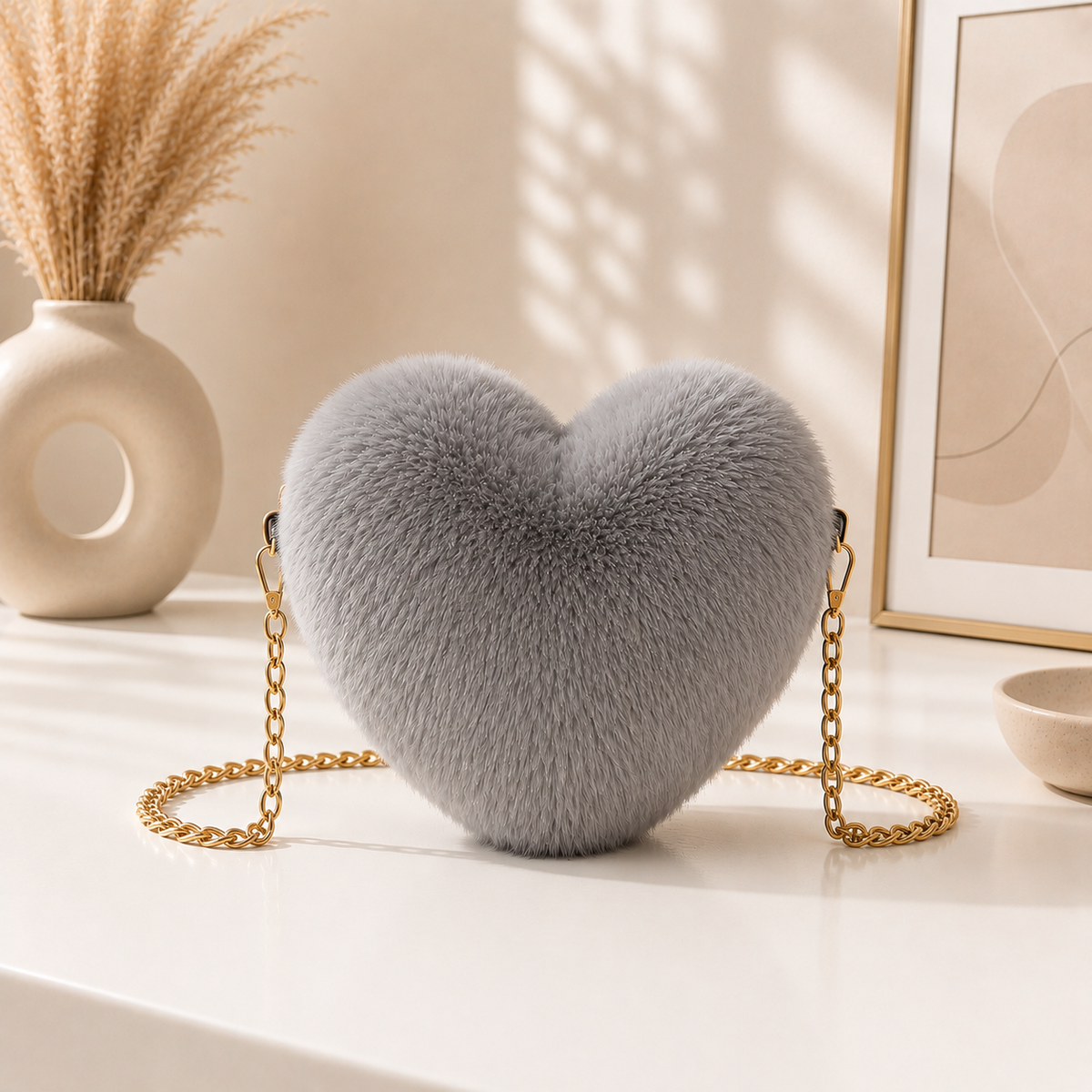 Fuzzy Heart Crossbody Bag