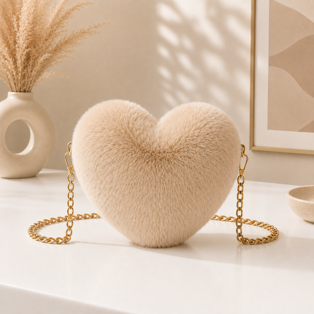 Fuzzy Heart Crossbody Bag