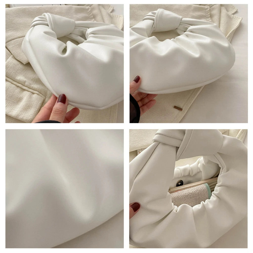 Leather Knot Top Clutch Bag
