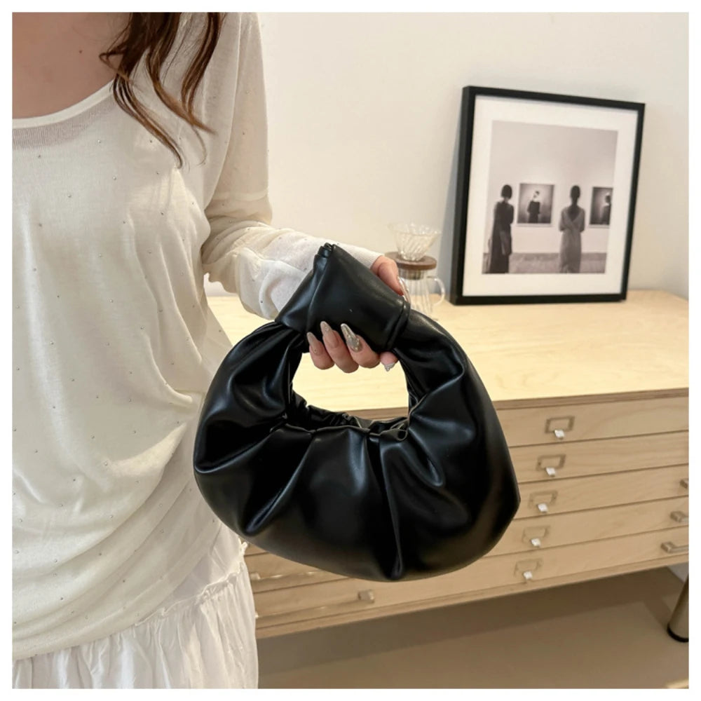 Leather Knot Top Clutch Bag