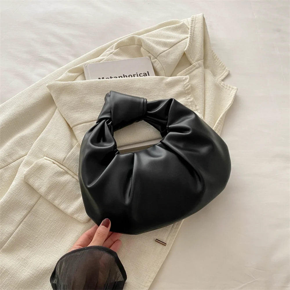 Leather Knot Top Clutch Bag