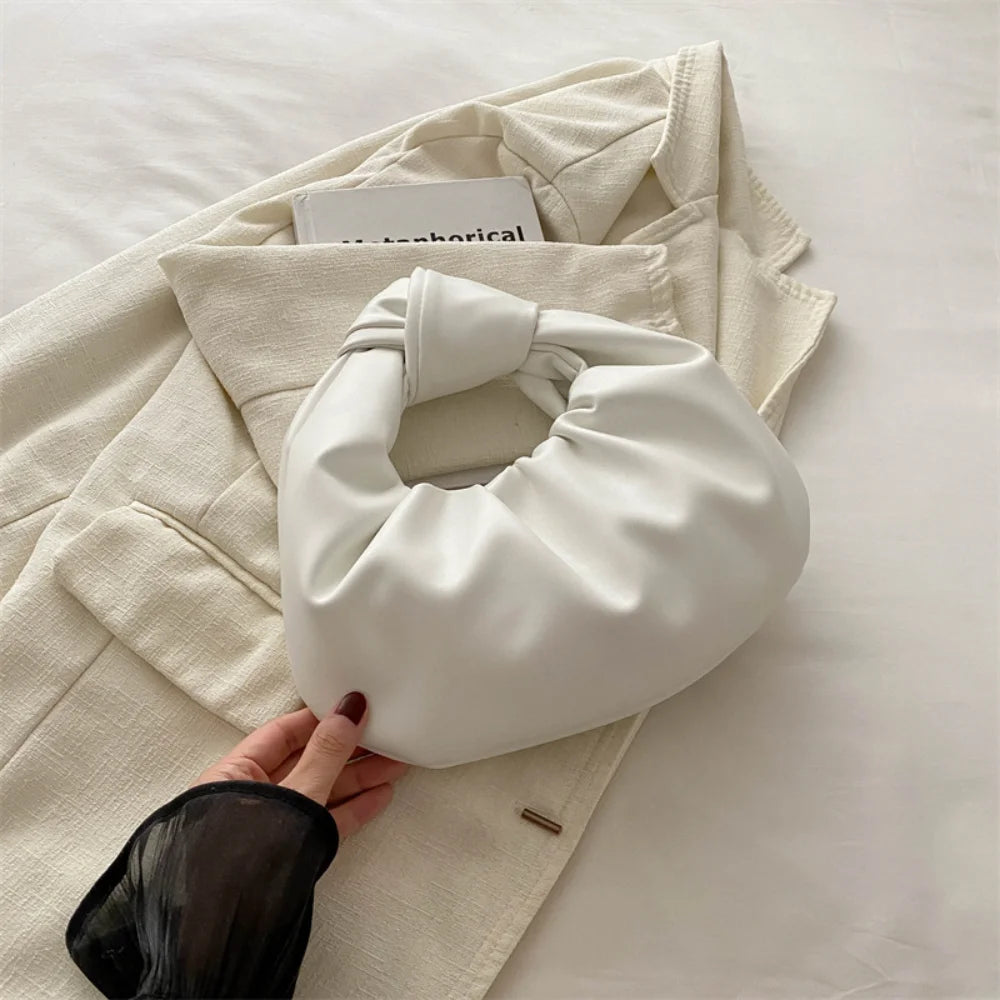 Leather Knot Top Clutch Bag