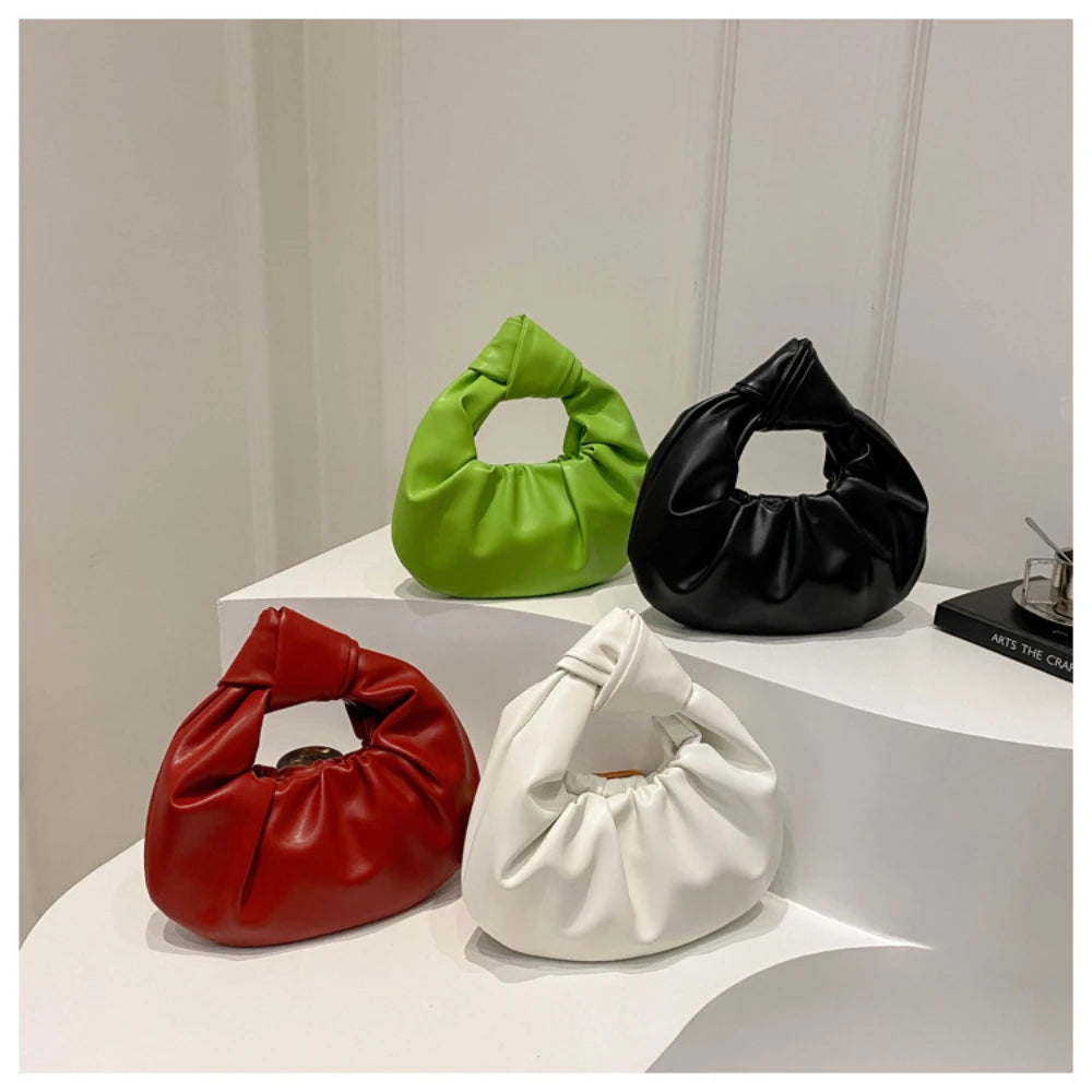 Leather Knot Top Clutch Bag