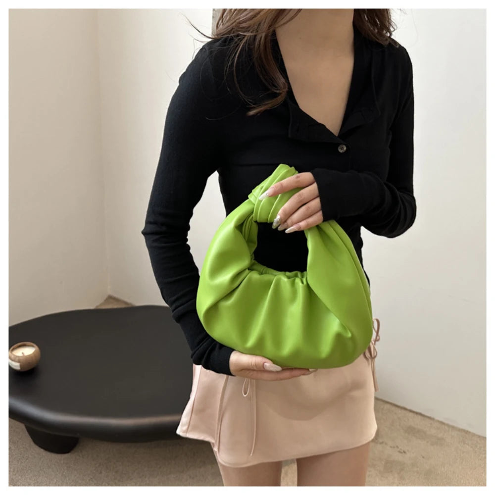 Leather Knot Top Clutch Bag