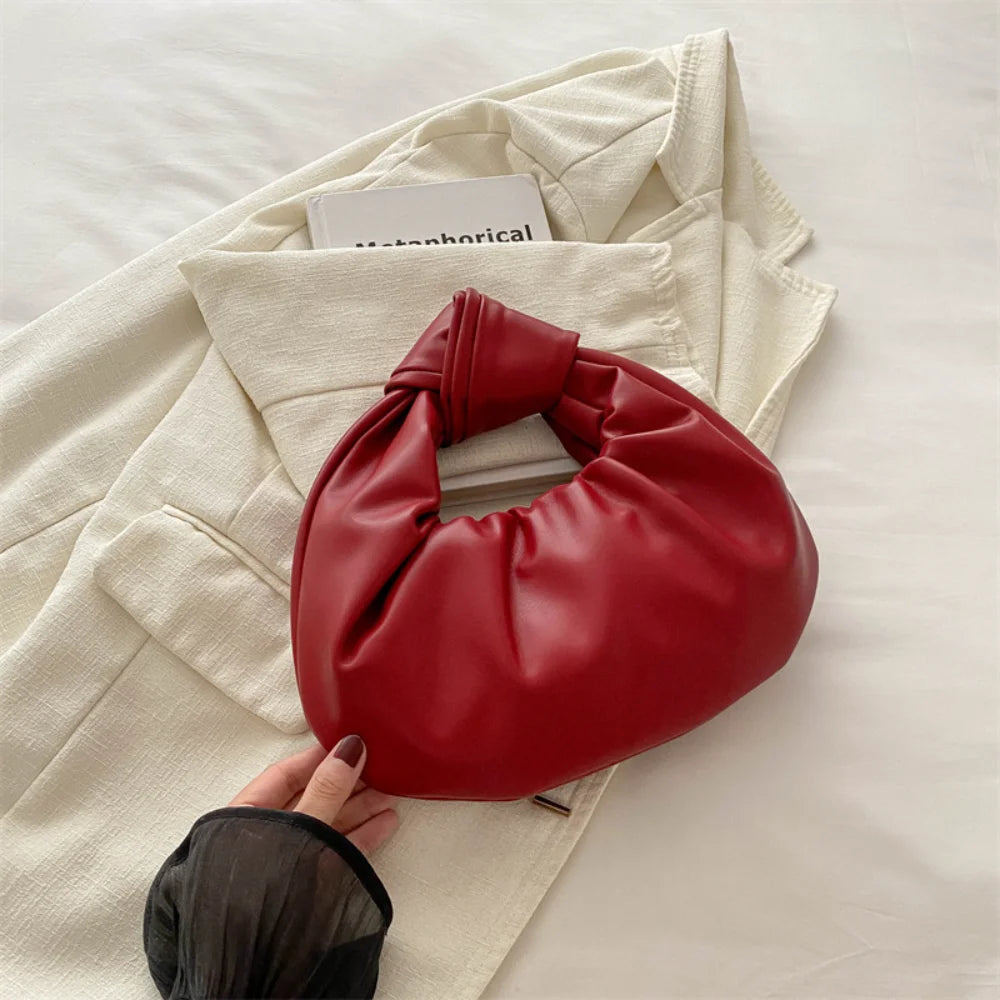 Leather Knot Top Clutch Bag