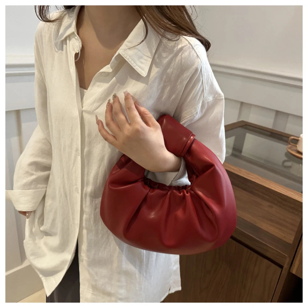 Leather Knot Top Clutch Bag